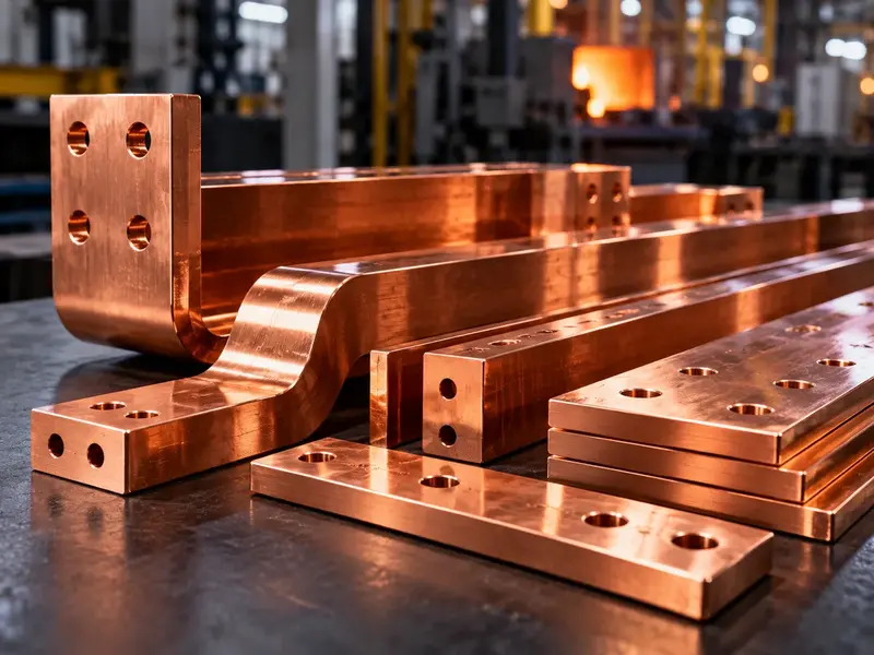Machined copper bus bars with bolt holes